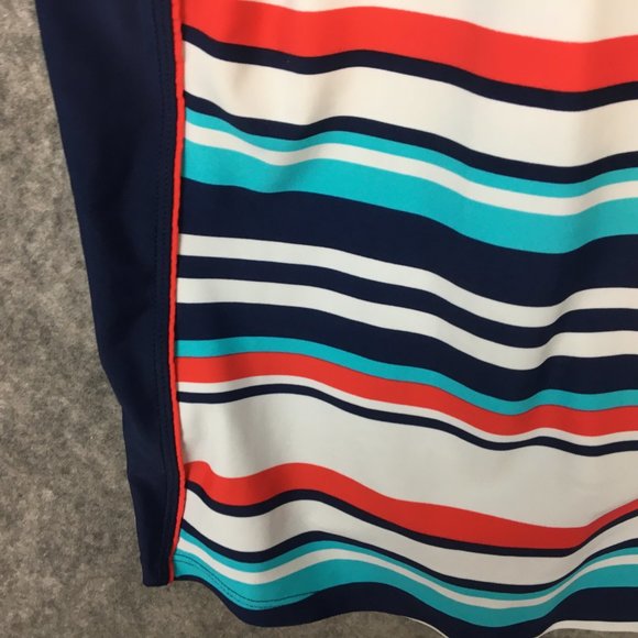 Athletech Tankini Top 26 Red White Blue Striped Square Neck Colorblock Slimming - Picture 2 of 11